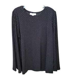 Michael Kors Black Gold Glitter Dot Blouse Long Flare Sleeve Dressy Festive